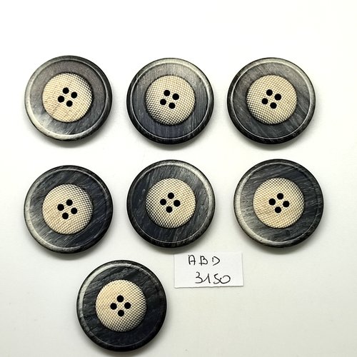 7 boutons en résine gris et beige - 28mm - abd3150