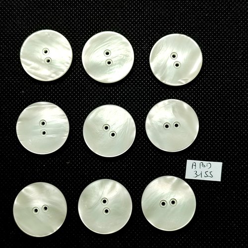 9 boutons en résine blanc cassé - 25mm - abd3155