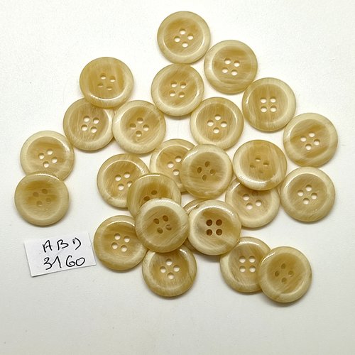 25 boutons en résine beige - 15mm - abd3160