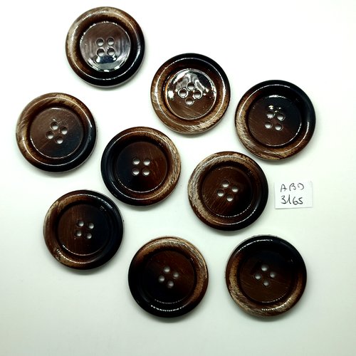 9 boutons en résine marron et beige - 35mm - abd3165