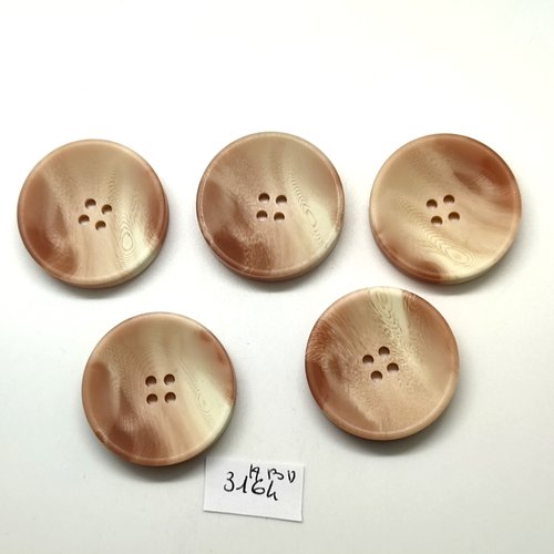 5 boutons en résine beige / marron - 33mm - abd3164