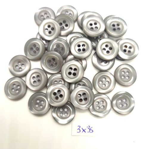 35 boutons en résine gris - 15mm - tr5155