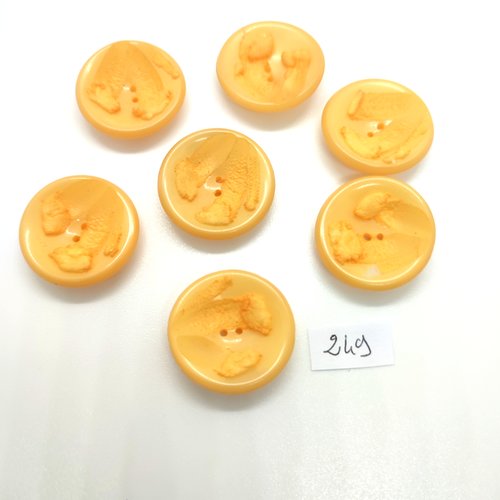 7 boutons en résine jaune / orange - 26mm - 249