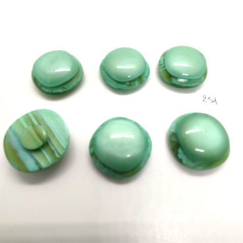 6 boutons en résine vert d'eau - 25x25mm - 251