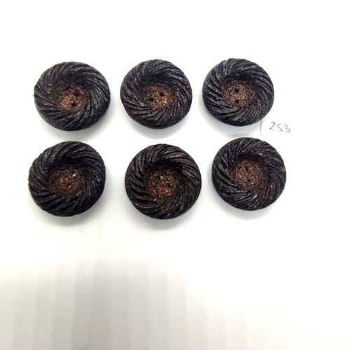6  boutons en résine marron foncé - 32mm - 253