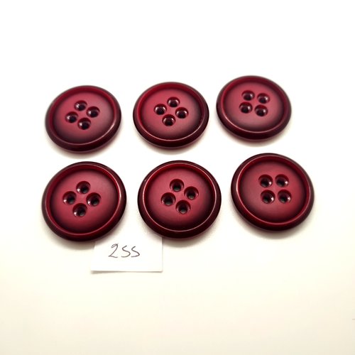 6 boutons en résine bordeaux - 27mm - 255