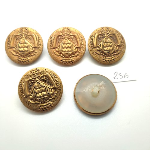 5 boutons en métal doré et nylon dessous - 28mm - 256