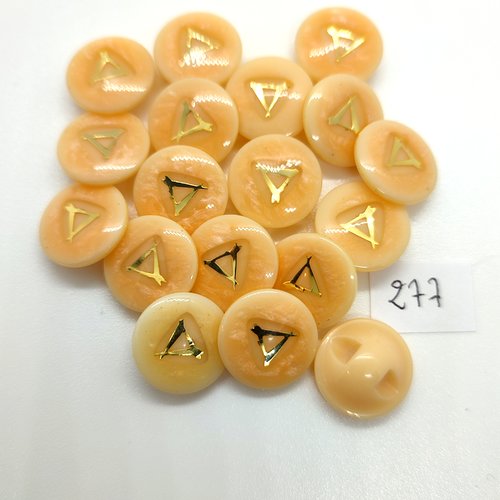 18 boutons en résine orange clair et doré - 15 mm - 277