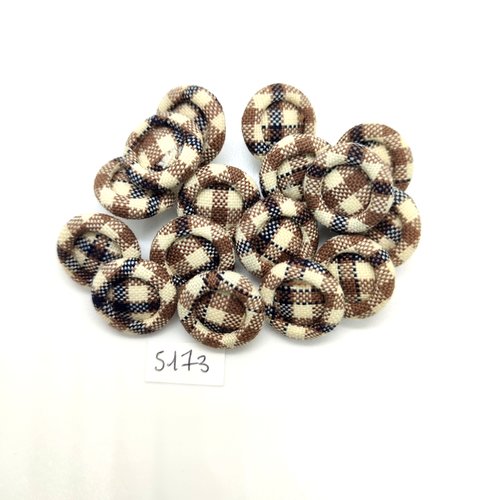 16 boutons en passementerie marron et écru et métal argenté - 18mm - tr5173