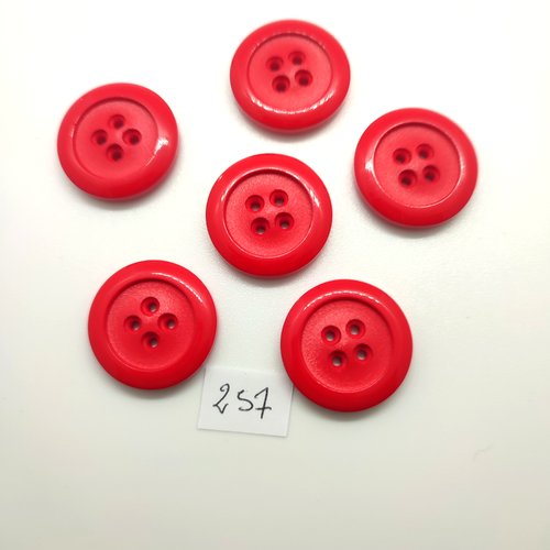 6 boutons en résine rouge - 22mm - 257