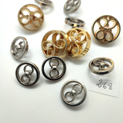 12 boutons en résine argenté et doré - 20mm et 15mm - 268