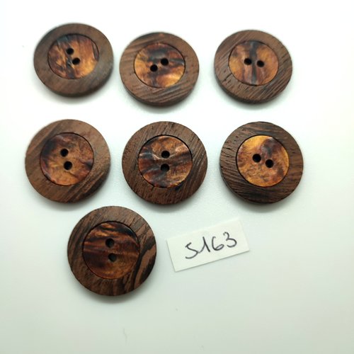 7 boutons en bois marron - 23mm - tr5163
