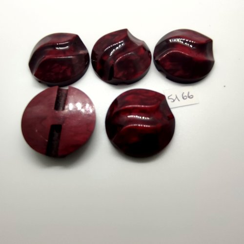 5 boutons en résine rouge foncé / bordeaux - 33mm - tr5166