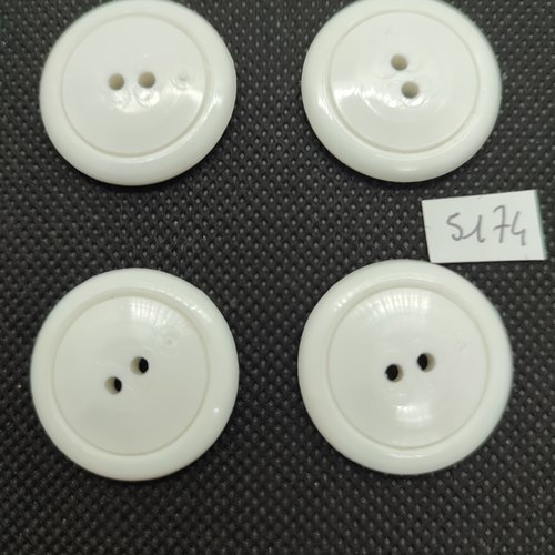 4 boutons en résine blanc - 27mm - tr5174