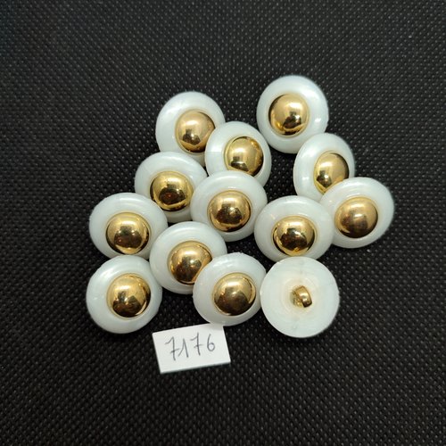 13 boutons en résine blanc et doré - 18mm - tr5176