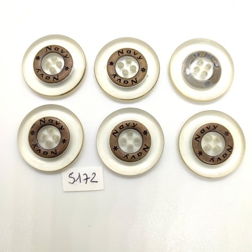 6 boutons en résine transparent et gris - navy - 25mm - tr5172