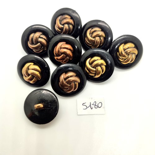 9 boutons en résine noir et doré - 21mm - tr5180