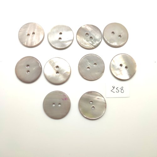 10 boutons en nacre gris - 20mm - 258