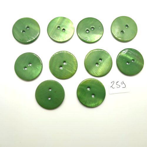 10 boutons en nacre vert - 20mm - 259