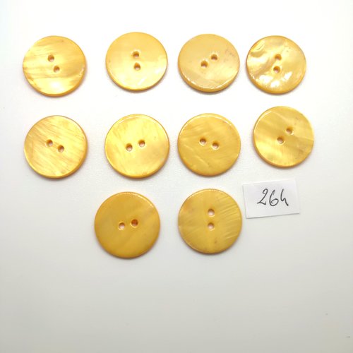 10 boutons en nacre jaune - 20mm - 264