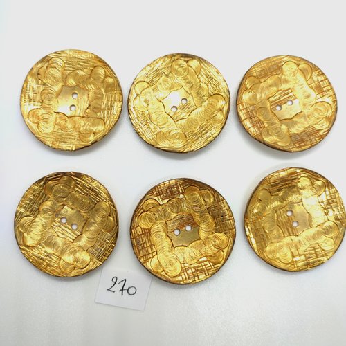 6 boutons en métal doré - 36mm - 270