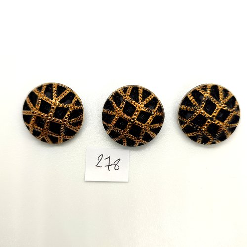 3 boutons en verre noir et doré - 23mm - 278