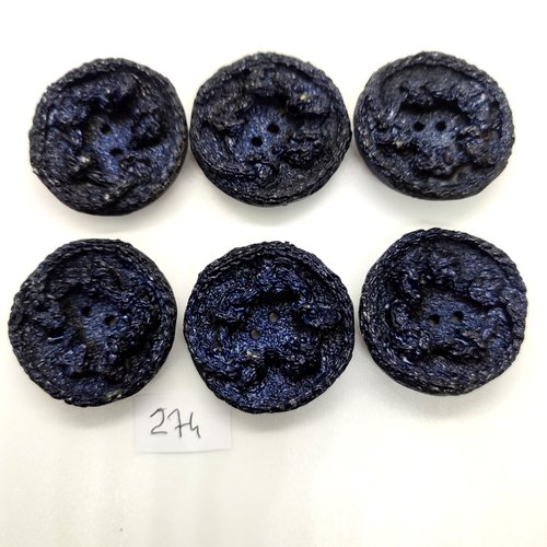 6 boutons en résine bleu foncé - 33mm - 274
