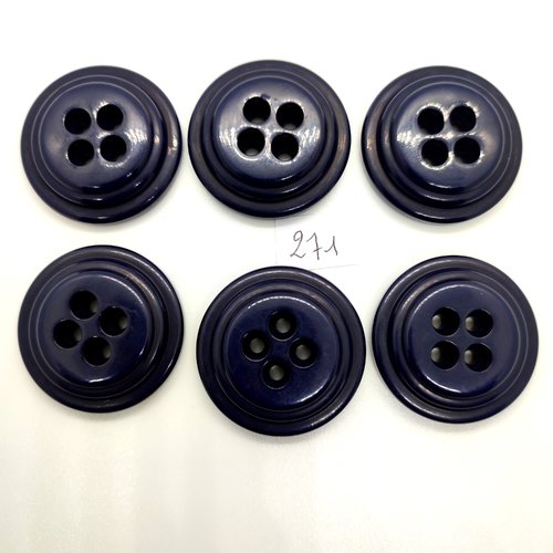 6 boutons en résine bleu foncé - 35mm - 271