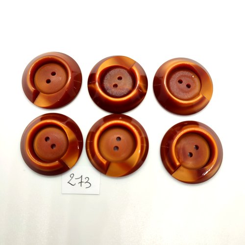 6 boutons en résine marron - 30mm - 273