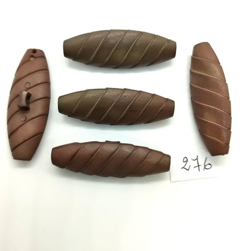 5 boutons brandebourg en résine gris / taupe - 15x40mm - 276