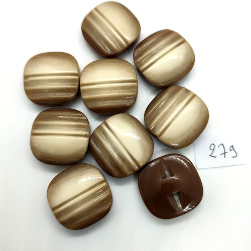 9 boutons en résine beige et marron - 20x20mm - 279