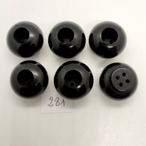 6 boutons en résine noir - 22mm  - 281