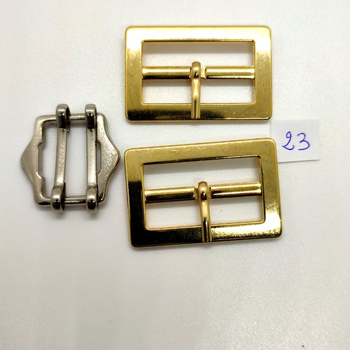 3 boucles de ceinture en métal doré et argenté - 26x40mm et 27x27mm