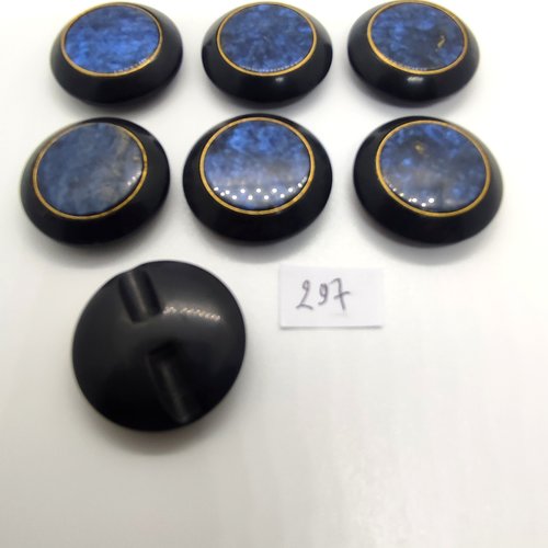 7 boutons en résine bleu et noir - 27mm - 297