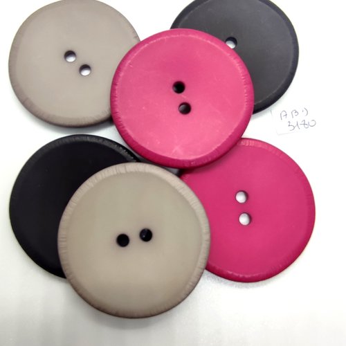 6 boutons en résine gris noir et fuchsia - 50mm - abd3180