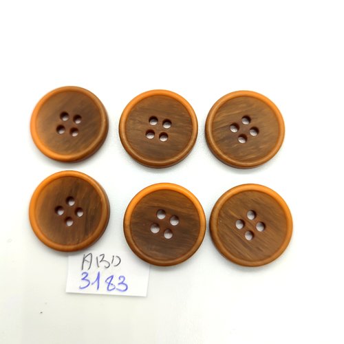 6 boutons en résine marron et orange - 20mm - abd3183