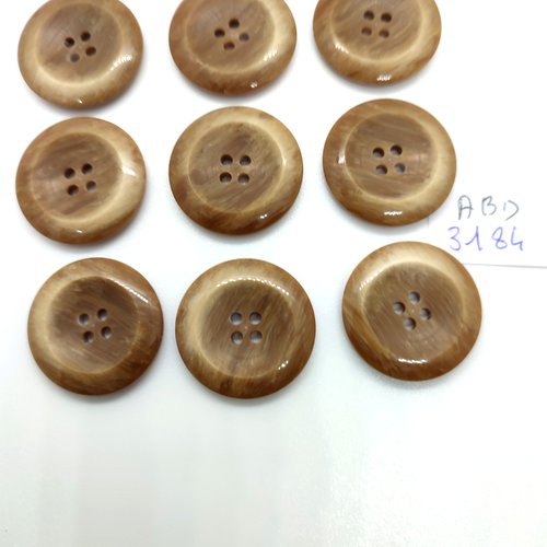 9 boutons en résine marron - 22mm - abd3184