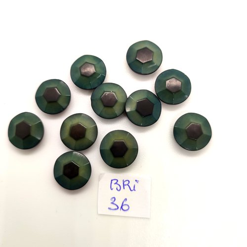 11 boutons en résine vert et noir - 12mm - bri36