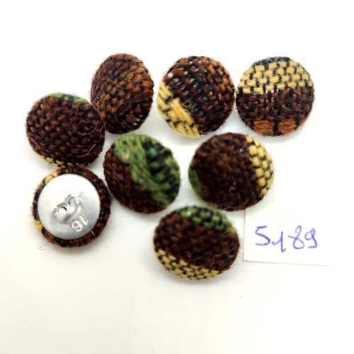 8 boutons en passementerie jaune et marron et métal argenté - 15mm - tr5189