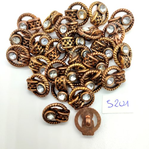 27 boutons en résine doré et strass - 15mm - tr5201