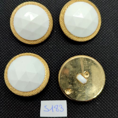 4 boutons en résine blanc et doré - 29mm - tr5183