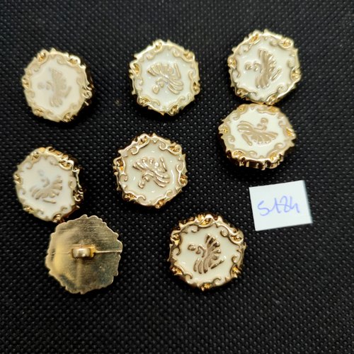 8 boutons en résine blanc et doré - 21mm - tr5184