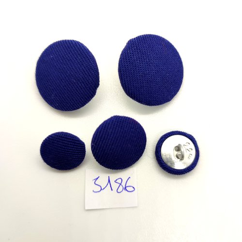 5 boutons en passementerie bleu et métal argenté - 22mm - 17mm et 14mm - tr5186