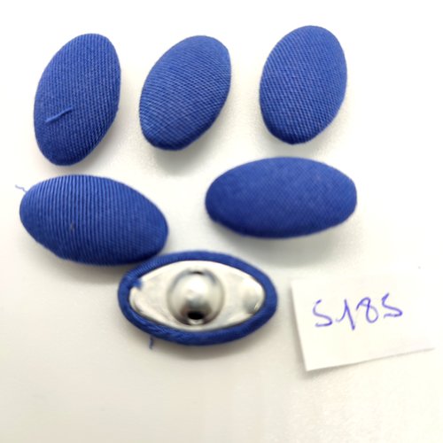 6 boutons en passementerie bleu et métal argenté - 13x22mm - tr5185