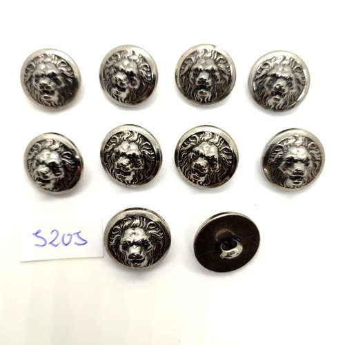 10 boutons en résine argenté - tete de lion - 18mm - tr5205