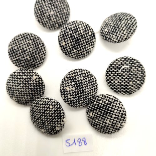 9 boutons en passementerie noir et blanc et métal argenté - 22mm - tr5188