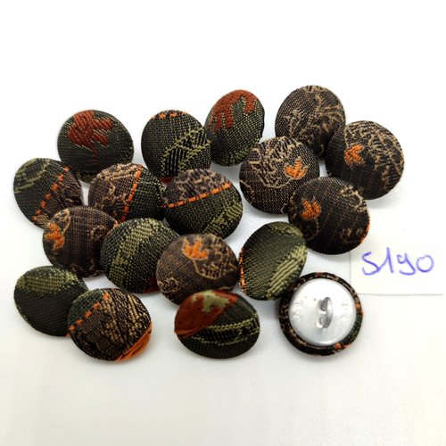 18 boutons en passementerie marron et or et métal argenté - 14mm - tr5190