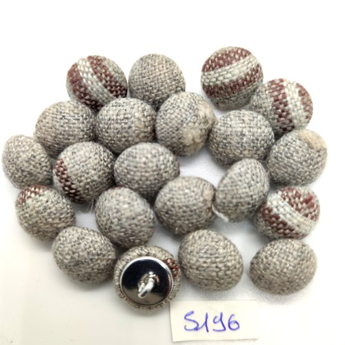 21 boutons en passementerie gris et métal argenté - 14mm - tr5196