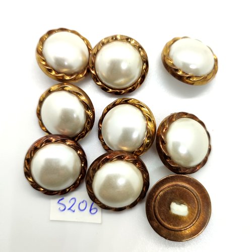9 boutons en résine doré et blanc - 20mm - tr5206