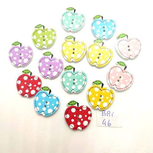 14 boutons fantaisie en bois multicolore (des pommes) - 20x21mm - bri46